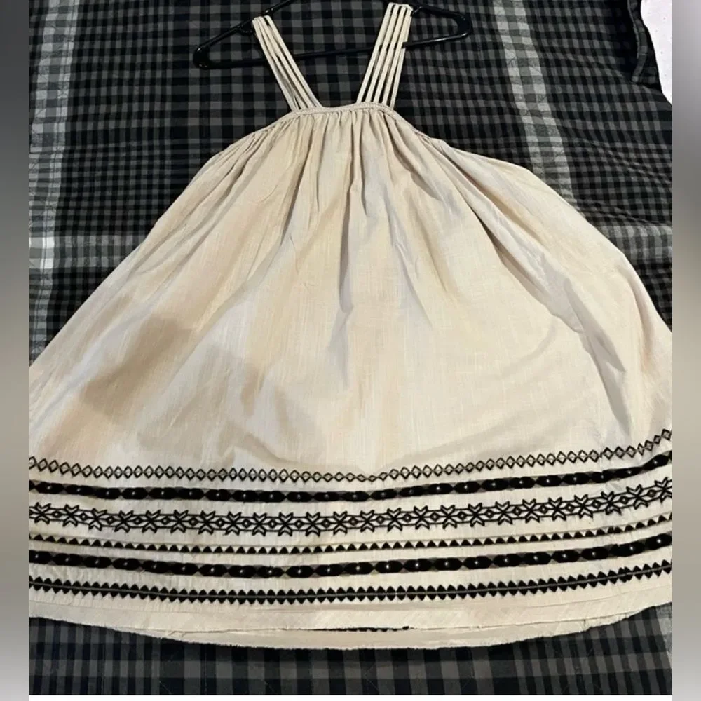 FREE PEOPLE Batiste Kashmir Embroidered Biscotti Strappy Tent Dress Size Small